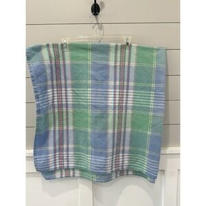 Vtg Sturdy Woven Cotton Tablecloth Pastel Colors Plaid Pattern‎ 46" X 46" Square